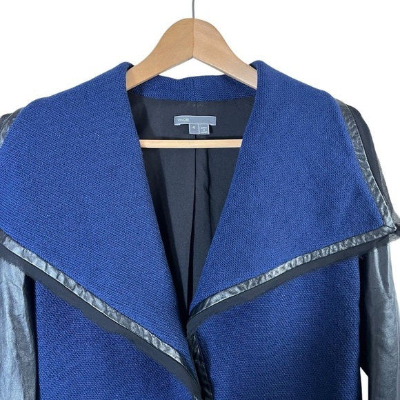 VINCE Lambskin Leather Sleeve Mixed Media Moto Jacket - Picture 5 of 12